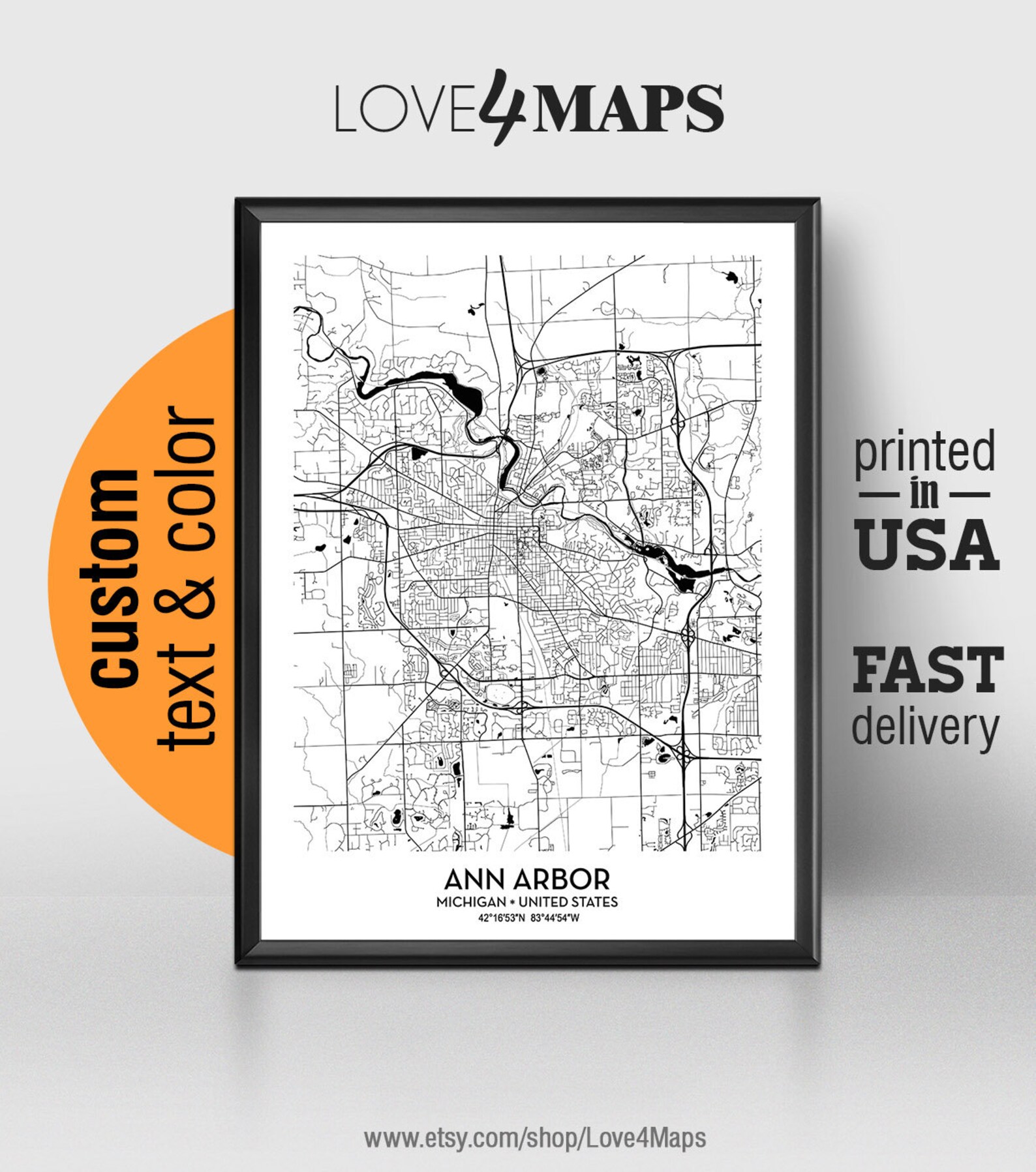 Ann Arbor Michigan Map Ann Arbor City Print Ann Arbor - Etsy