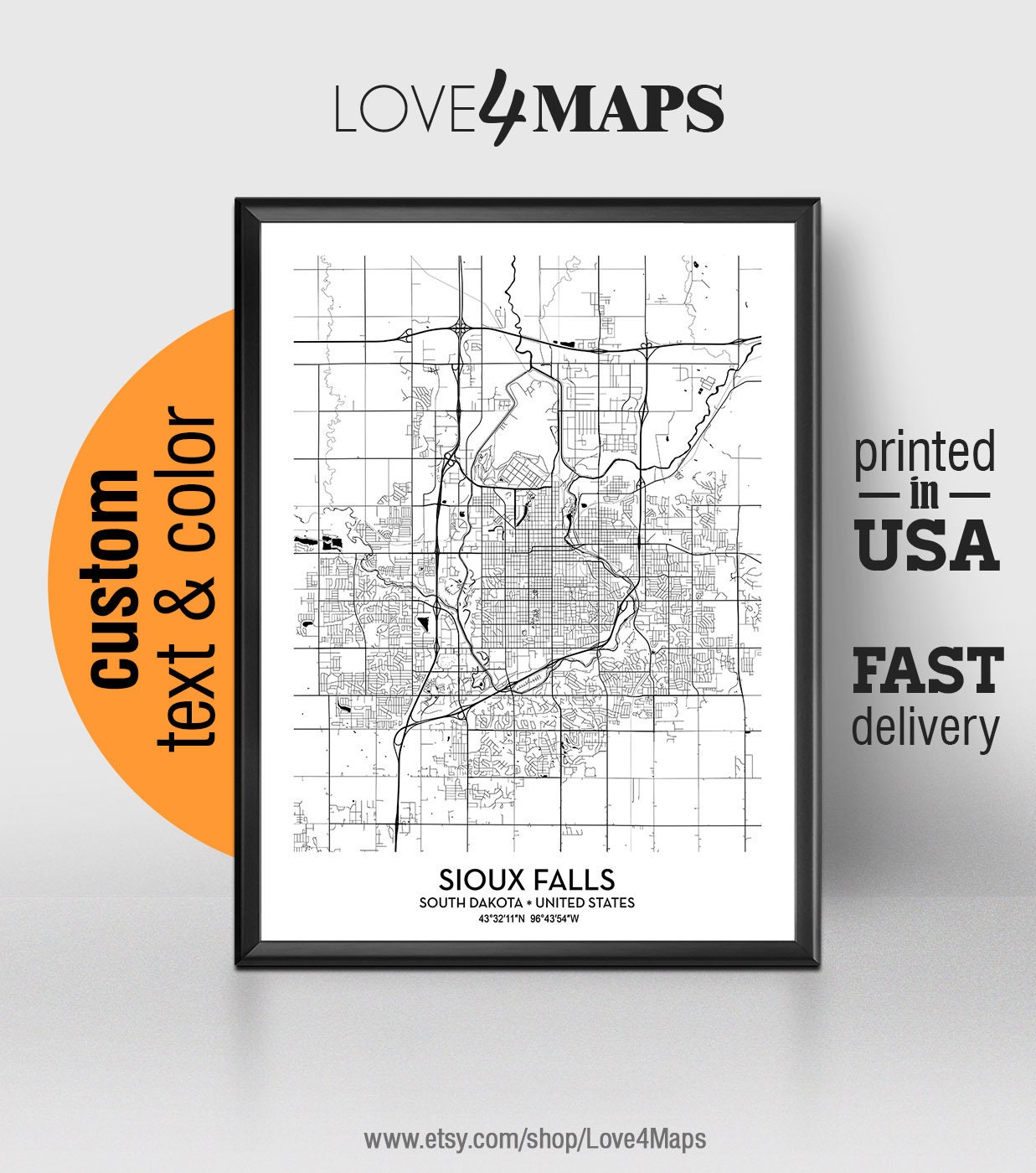 Sioux Falls South Dakota Map Sioux Falls City Print Sioux - Etsy Canada
