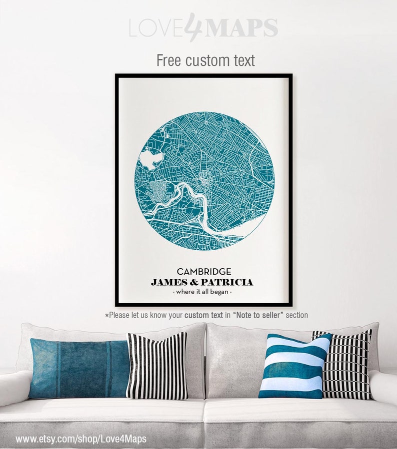 Cambridge Map Print Cambridge City Massachusetts Poster Etsy