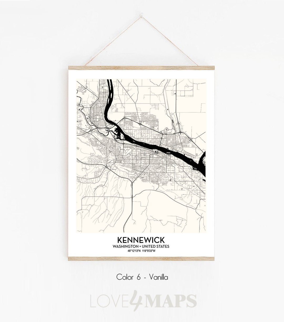 Kennewick WA City Mapa cartel impresión decoración de arte de - Etsy España