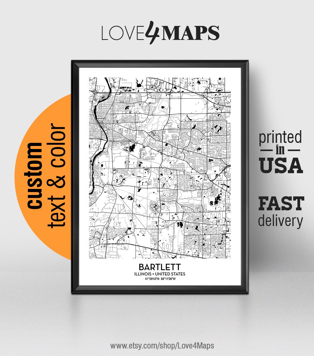 Bartlett Illinois Map Bartlett City Print Bartlett Poster - Etsy Australia