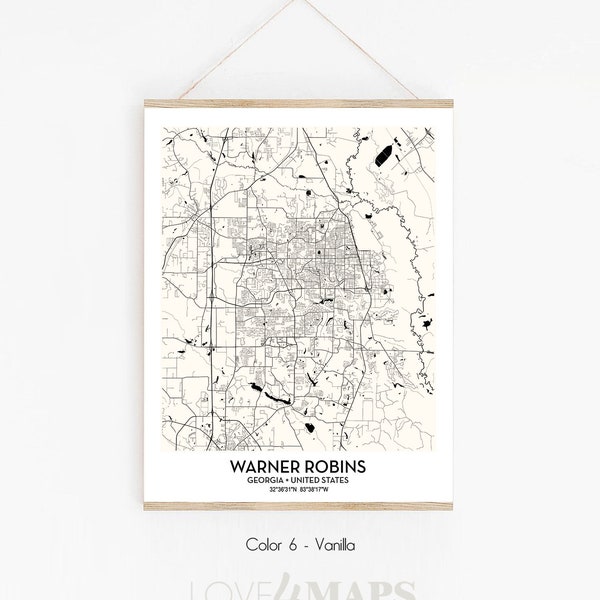 Warner Robins GA City Map poster print wall art decor | Warner Robins Georgia map | Scandinavian Nordic wall art | Modern Home Decor Gift