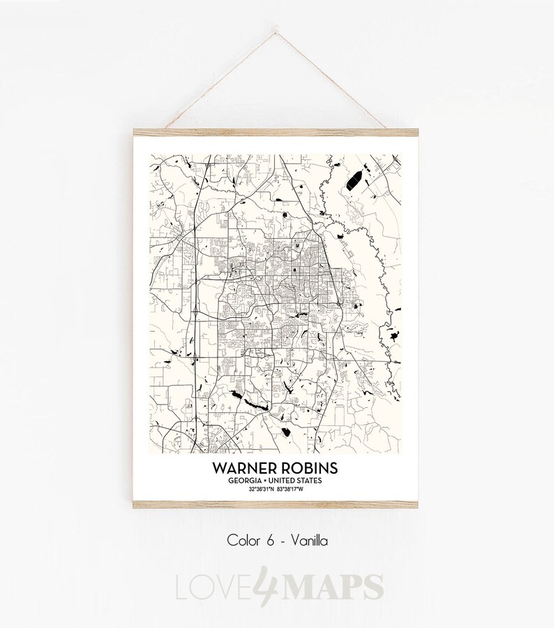 Warner Robins Ga City Map Poster Print Wall Art Decor Warner Etsy