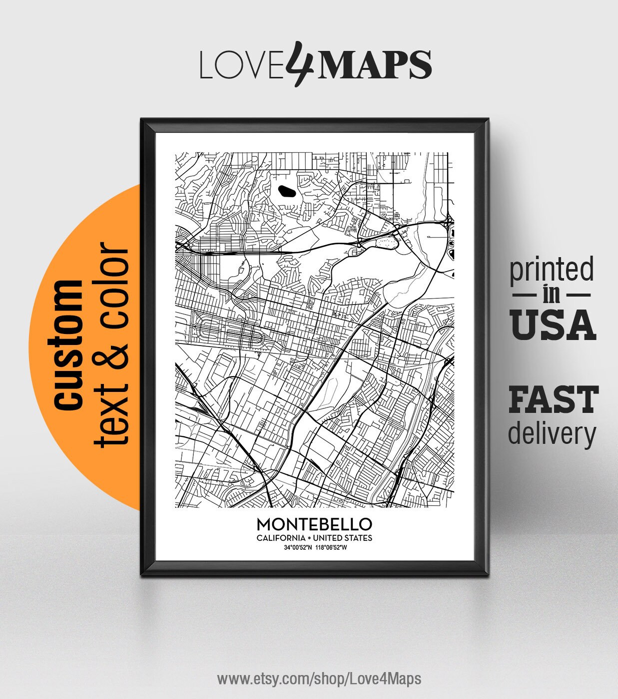 Montebello California Map Montebello City Print Montebello Etsy