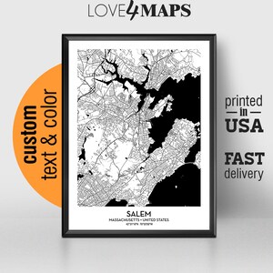Salem Massachusetts Map, Salem City Print, Salem Poster, Personalized ...