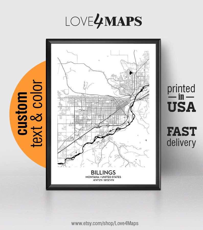 Billings Montana Map Billings City Print Billings Poster - Etsy