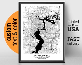 Jacksonville Florida Map, Jacksonville City Print, Jacksonville Poster, Personalized Wedding Map Art Gift For Couple, Custom city map