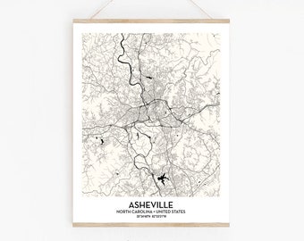 Asheville NC City Map poster print wall art decor | Asheville North Carolina map | Scandinavian Nordic wall art | Modern Home Decor Gift