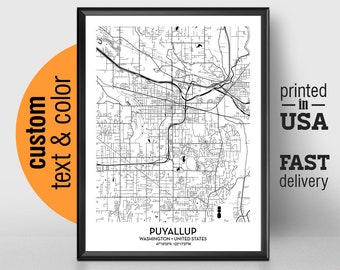 Puyallup Washington Map, Puyallup City Print, Puyallup Poster, Personalized Wedding Map Art, Gift For Couple, Custom city map