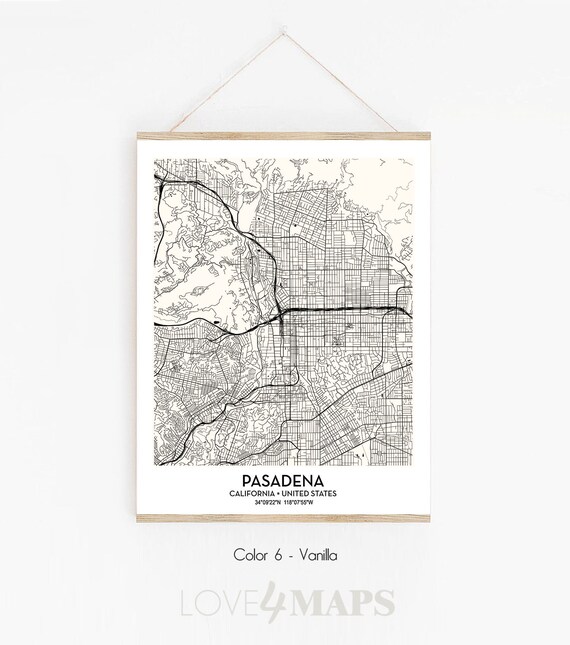 Pasadena Square Map Poster Pasadena Wall Art Custom Personalized map Pasadena gift Pasadena California Map Print