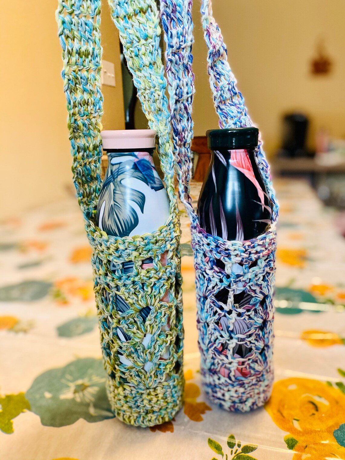 Crochet water bottle / hydro flask holder with long strap Etsy