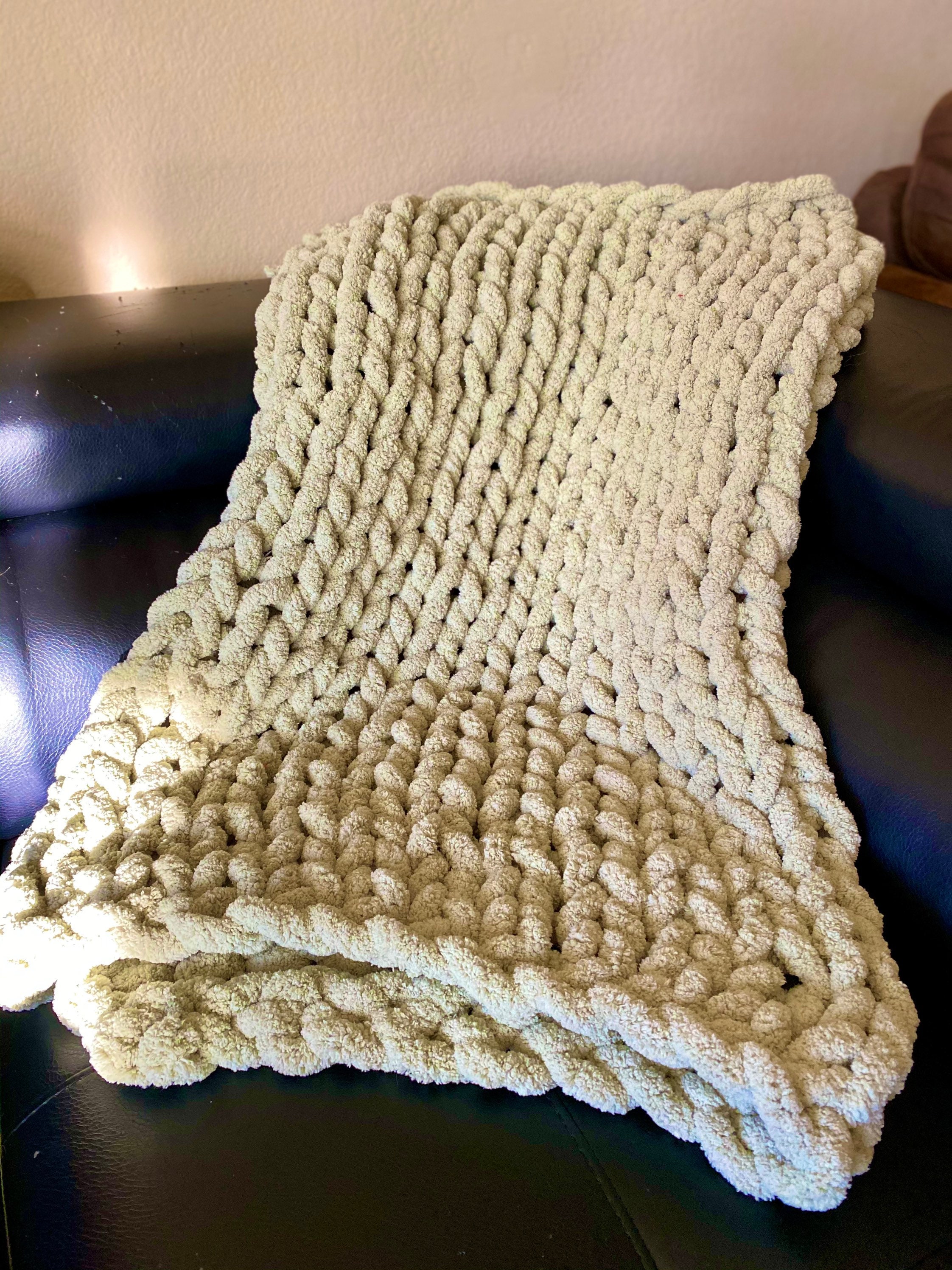 Sage green chunky knit blanket Etsy
