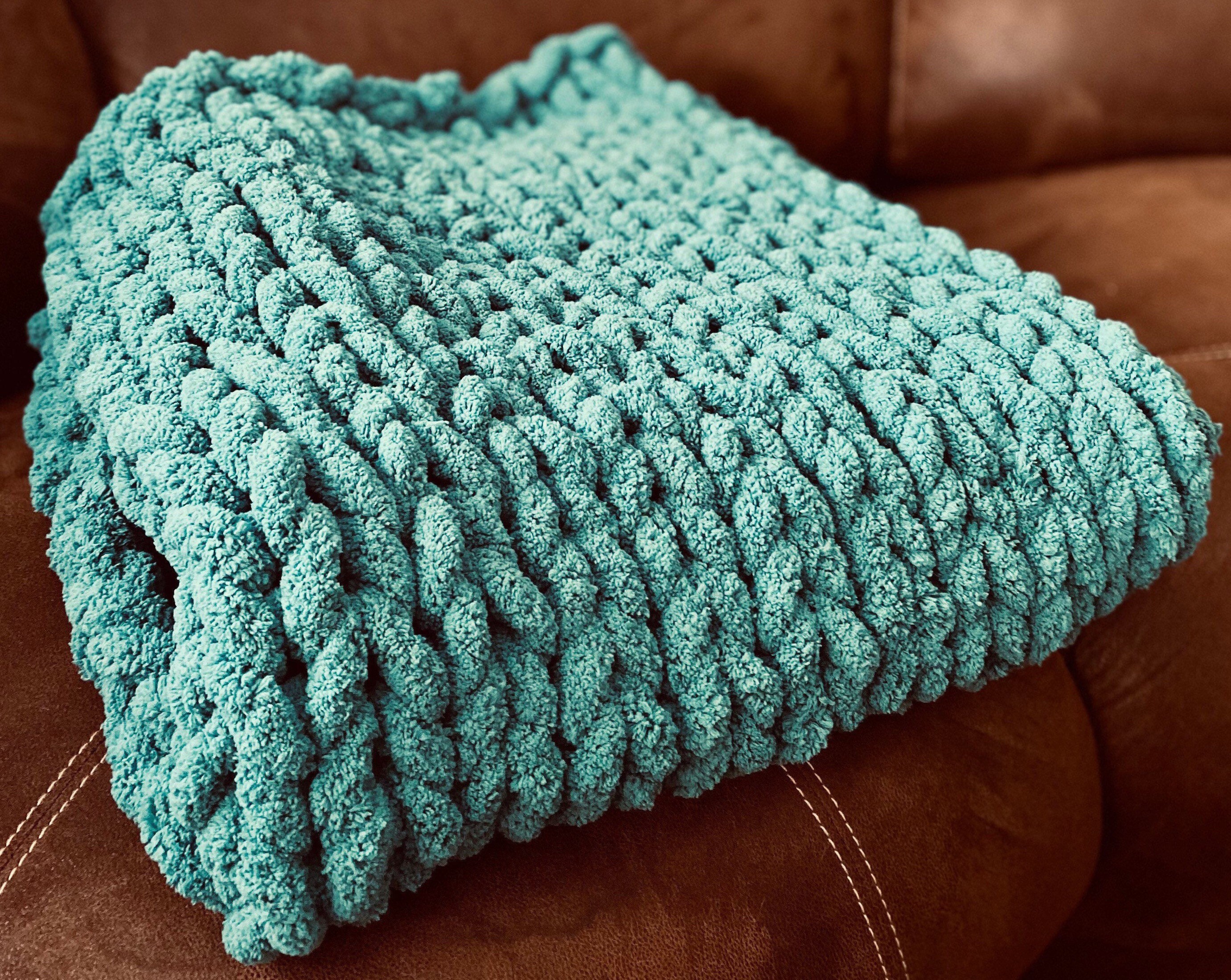 Teal chunky knit throw blanket Etsy