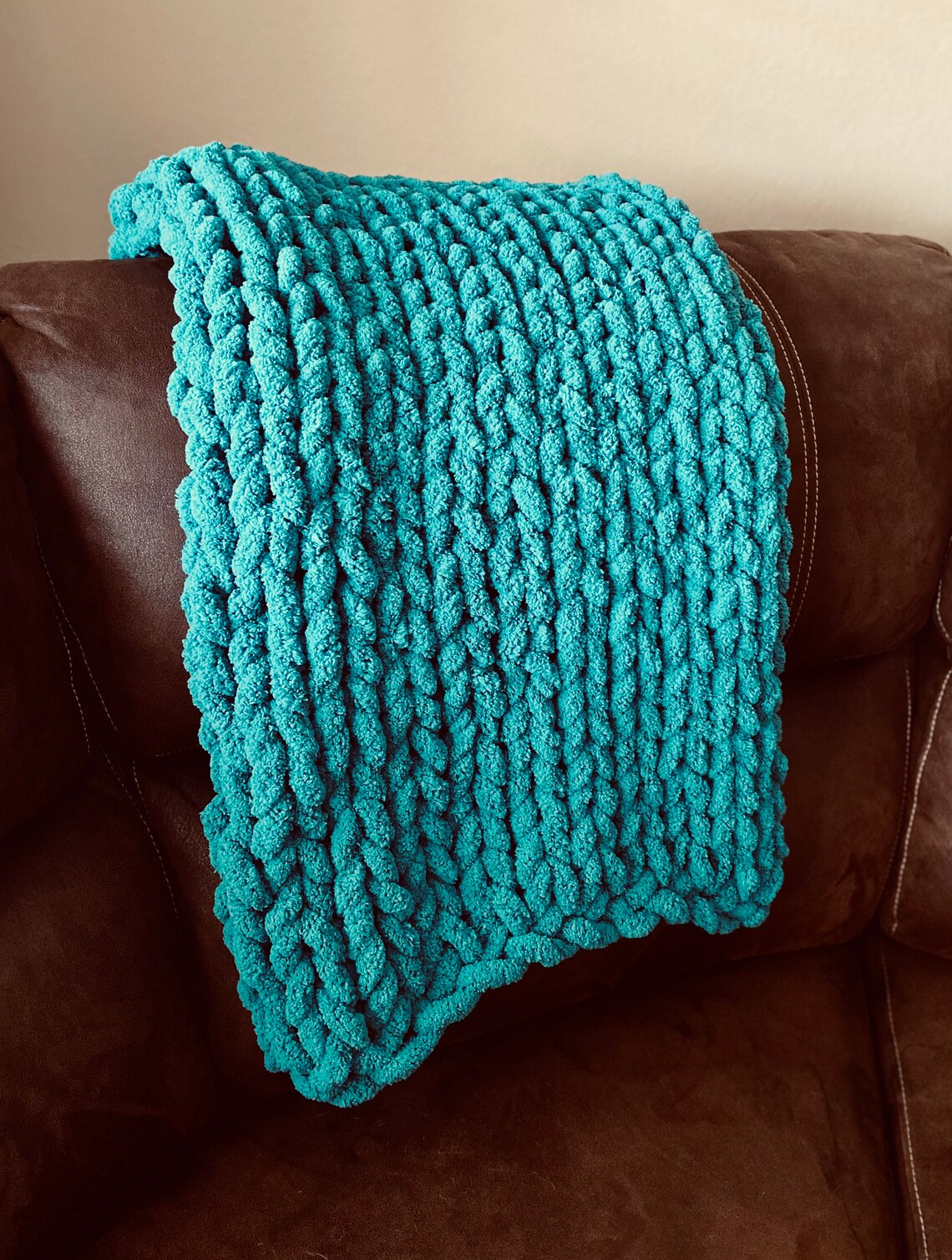 Teal chunky knit throw blanket Etsy