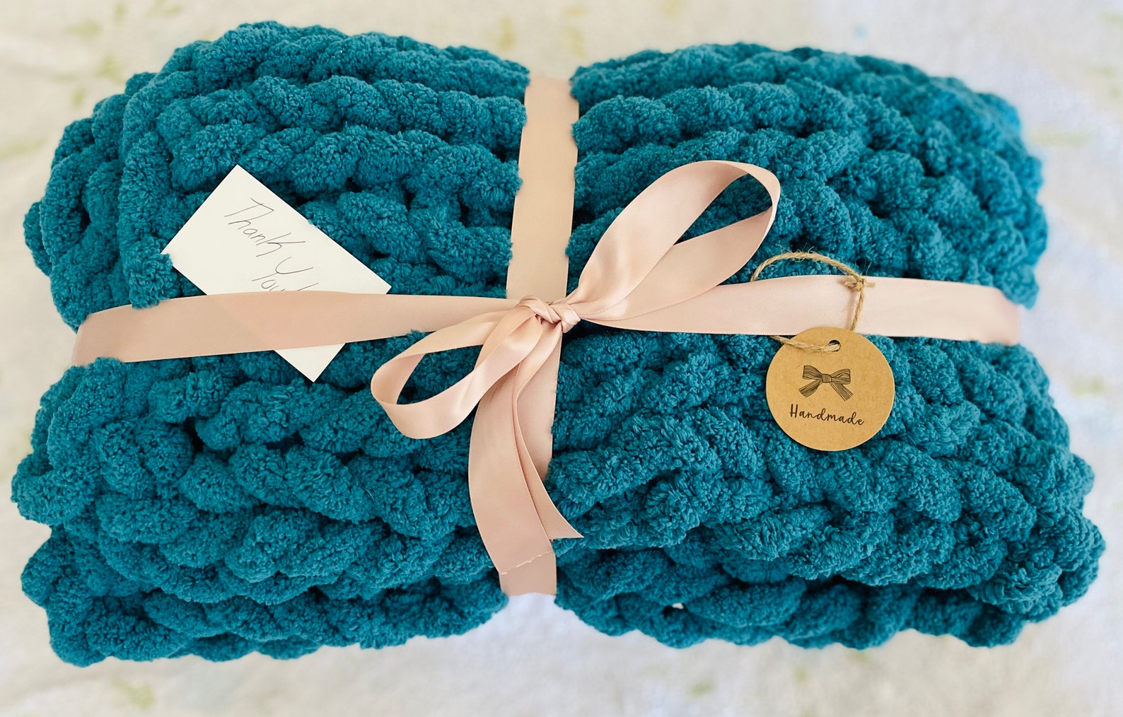 Teal chunky knit throw blanket Etsy