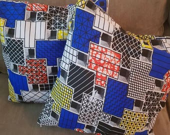 Bright Blue print cushion cover