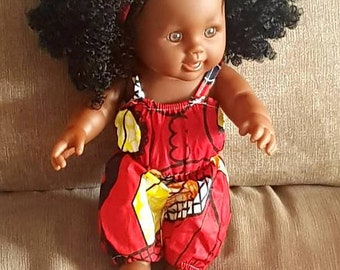 Beautiful Afro doll in red jumpsuit