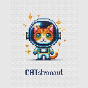 Cat astronaut cross stitch pattern