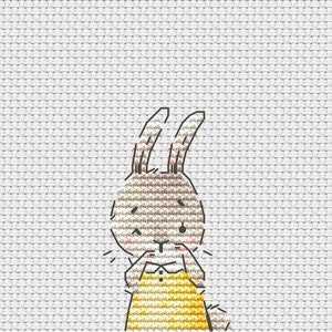 Laughing bunny cross stitch pattern bunny in dress cross stitch