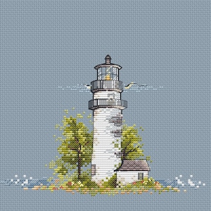 White Lighthouse cross stitch pattern sea cross stitch lighthouse pattern landscape cross stitch room decor lighthouse stitch pattern