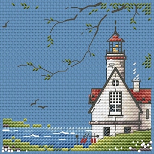 Small  lighthouse cross stitch pattern summer lighthouse cross stitch summer sea view cross stitch