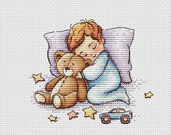 Sleeping baby boy cross stitch pattern