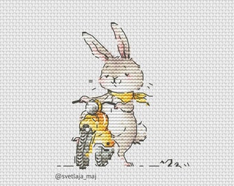 Bunny on motorcycle cross stitch pattern
