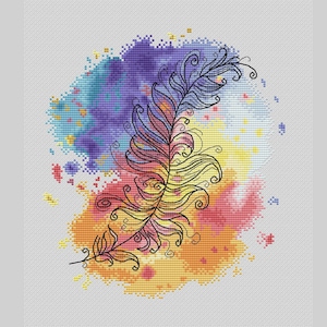 Magic feather cross stitch pattern bird feather cross stitch fantasy cross stitch colorful feather cross stitch