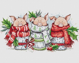 3D クロスステッチ PDF パターン - 三匹の子豚。装飾用のおもちゃ