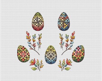 Patrón de punto de cruz con adornos de huevos de Pascua