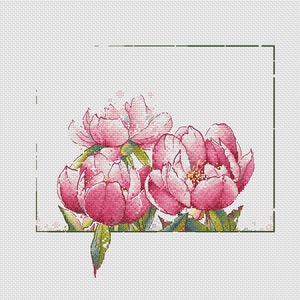 Peonies cross stitch pattern beautiful flowers cross stitch pink peonies cross stitch flowers ornament cross stitch bouquet of peonies