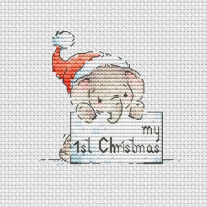 Premier Noël motif point de croix petit éléphant avec point de croix bonnet de Noel