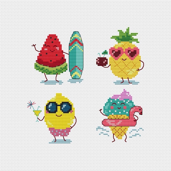 Tropical fruits cross stitch pattern