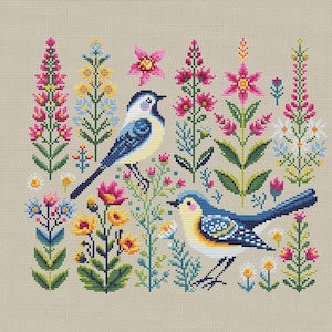 Two birds cross stitch pattern