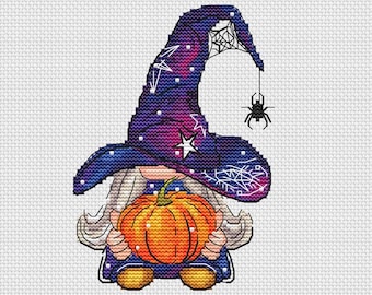 Gnome with pumpkin cross stitch pattern