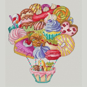 Cake cross stitch pattern sweets cross stitch candy cross stitch donut cross stitch food cross stitch bunch of sweets cross stitch pattern