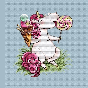 Unicorn with ice cream cross stitch pattern Unicorn with lollipop
