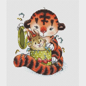 Tijger met konijntjes kruissteekpatroon