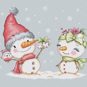 Christmas cross stitch pattern two snowmen cross stitch winter wedding cross stitch cute snowman cross stitch Christmas decoration pattern