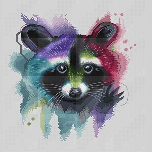 Portrait of Raccoon cross stitch pattern watercolor raccoon cross stitch pattern animal cross stitch pattern