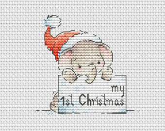 Erstes Weihnachtskreuzstichmuster kleiner Elefant mit Weihnachtsmütze Kreuzstichmuster