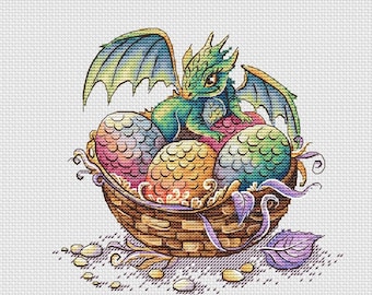 Dragon with eggs cross stitch pattern