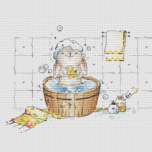 Bathing bunny cross stitch pattern baby in the bath cross stitch