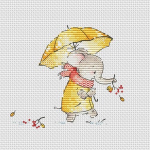 Baby elephant with umbrella cross stitch pattern