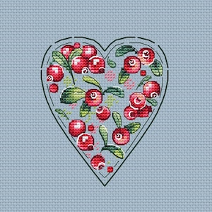 Heart with berries cross stitch pattern