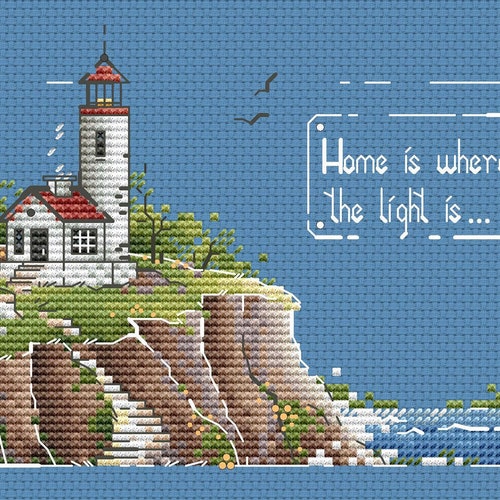 Lighthouse on the Rock Cross Stitch Pattern White Lighthouse Etsy