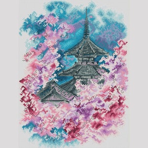 Cherry blossoms cross stitch pattern Japan cross stitch