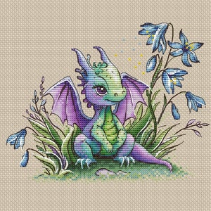 Dragon with snowdrops cross stitch pattern