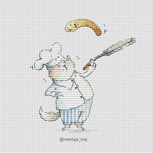 Cat with pan cross stitch pattern