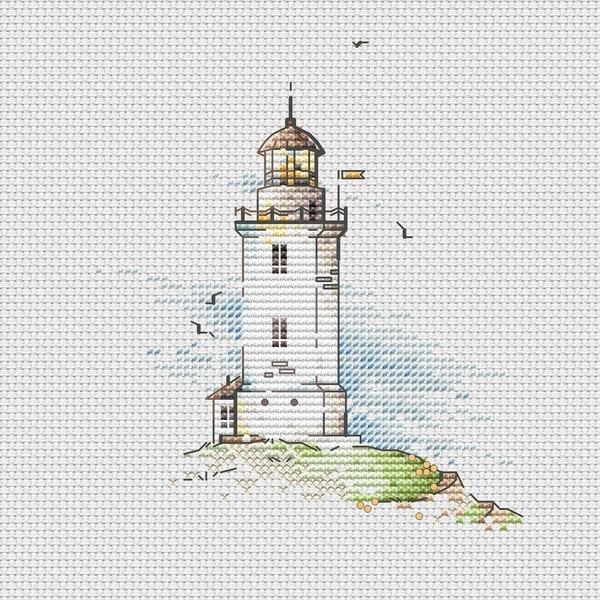 Lighthouse on the hill cross stitch pattern white lighthouse cross stitch